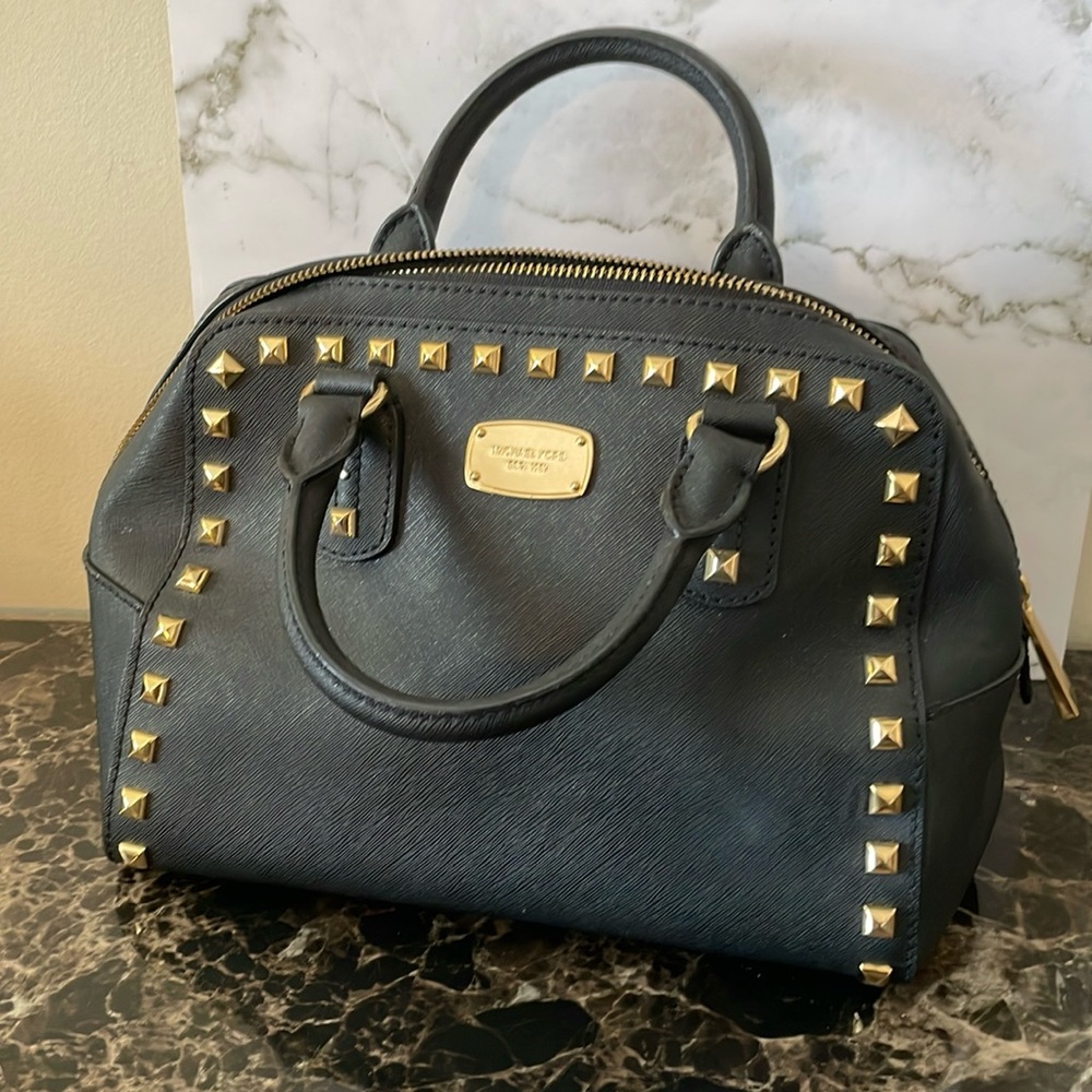 Michael Kors Black Gold Stud Hand Bag - Picture 3 of 12